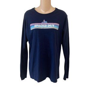Disney Adult Size XL Stitch Lilo & Stitch “Spaced Out” L/S Navy Blue T-Shirt Top